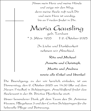 Anzeige von Maria Gausling 
