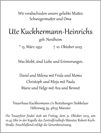 Anzeige von Ute Kuckhermann-Heinrichs 