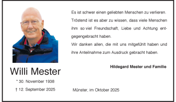 Anzeige von Willi Mester 