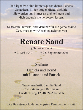 Anzeige von Renate Sand 