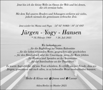 Anzeige von Jürgen Hansen 