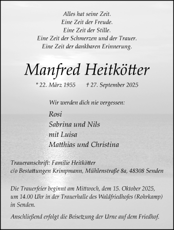 Anzeige von Manfred Heitkötter 