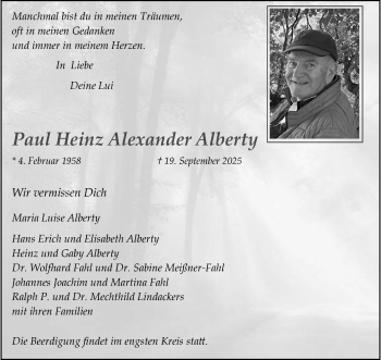 Anzeige von Paul Heinz Alexander Alberty 