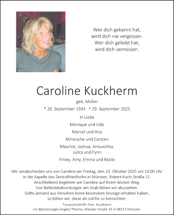Anzeige von Caroline Kuckherm 
