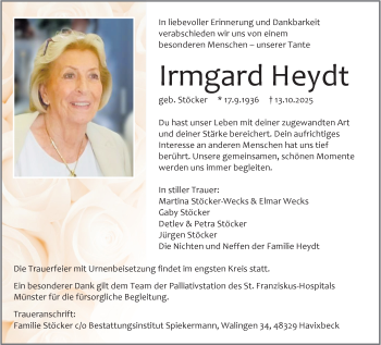 Anzeige von Irmgard Heydt 