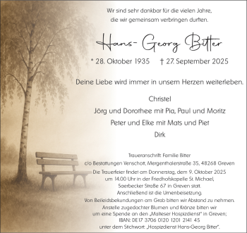 Anzeige von Hans-Georg Bitter 