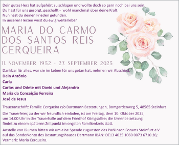 Anzeige von MARIA DO CARMO CERQUEIRA 