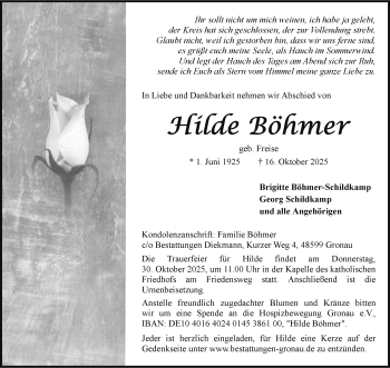 Anzeige von Hilde Böhmer 