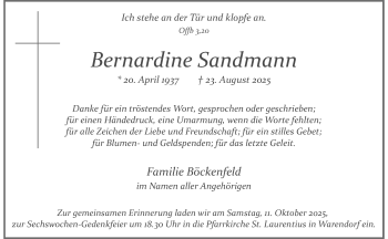 Anzeige von Bernardine Sandmann 