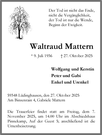 Anzeige von Waltraud Mattern 