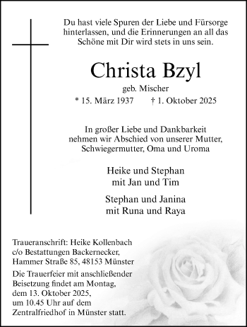 Anzeige von Christa Bzyl 