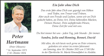Anzeige von Peter Hartmann 