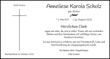Anzeige von Anneliese Karola Schulz 