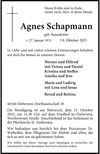 Anzeige von Agnes Schapmann 