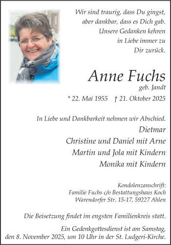 Anzeige von Anne Fuchs 