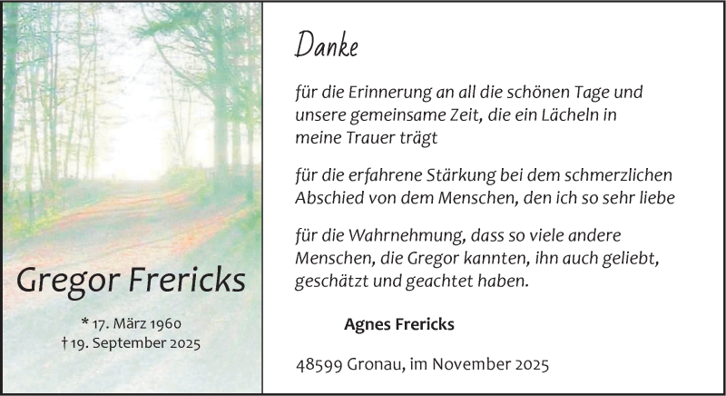  Traueranzeige für Gregor Frericks vom 31.10.2025 aus 