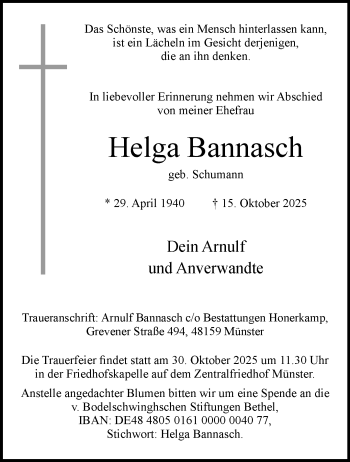 Anzeige von Helga Bannasch 