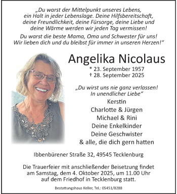 Anzeige von Angelika Nicolaus 