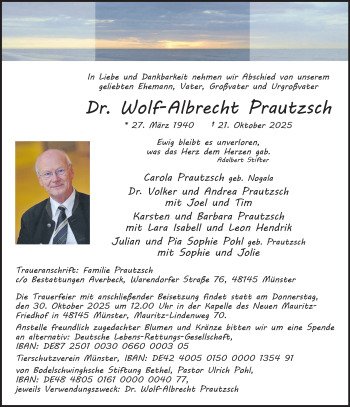 Anzeige von Dr. Wolf Albrecht Prautzsch 