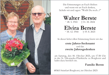 Anzeige von Walter und Elvira Berste 