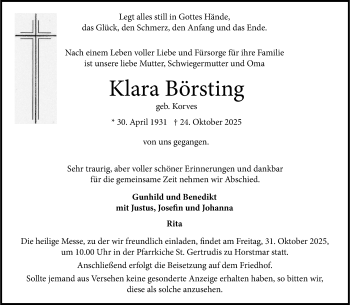 Anzeige von Klara Börsting 