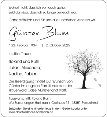 Anzeige von Günter Blum 