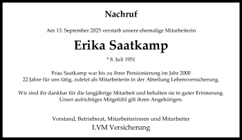 Anzeige von Erika Saatkamp 