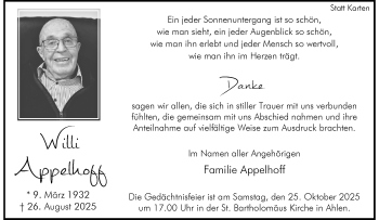Anzeige von Willi Appelhoff 