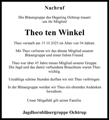 Anzeige von Theo ten Winkel 