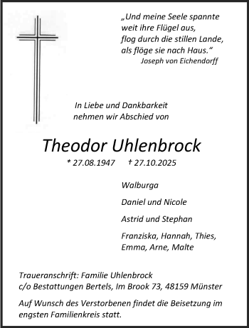 Anzeige von Theodor Uhlenbrock 