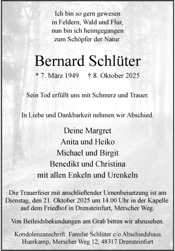 Anzeige von Bernard Schlüter 