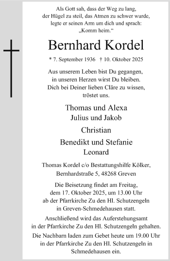 Anzeige von Bernhard Kordel 