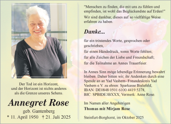 Anzeige von Annegret Rose 