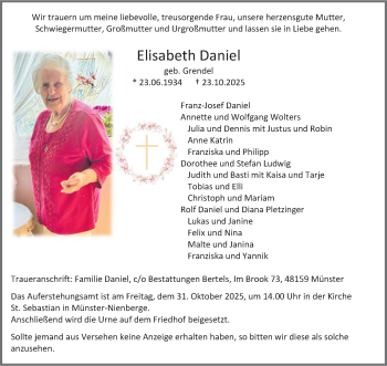 Anzeige von Elisabeth Daniel 