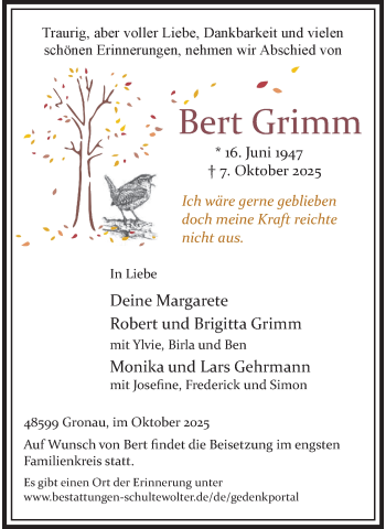 Anzeige von Bert Grimm 