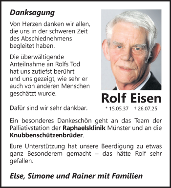 Anzeige von Rolf Eisen 