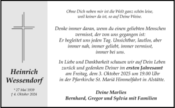 Anzeige von Heinrich Wessendorf 