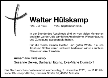 Anzeige von Walter Hülskamp 