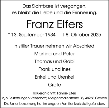 Anzeige von Franz Elfers 
