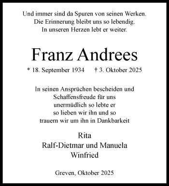 Anzeige von Franz Andrees 