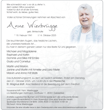 Anzeige von Anne Wierbrügge 
