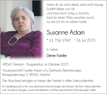 Anzeige von Susanne Adam 