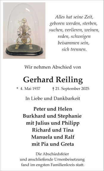 Anzeige von Gerhard Reiling 