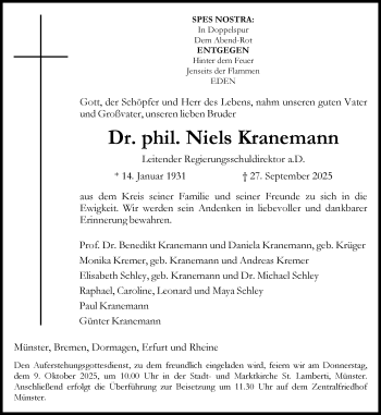 Anzeige von Niels Kranemann 