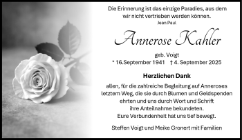 Anzeige von Annerose Kahler 