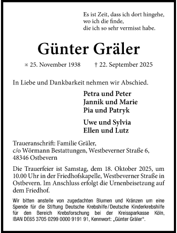 Anzeige von Günter Gräler 