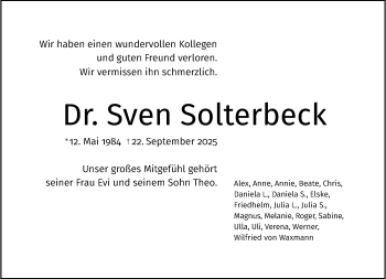 Anzeige von Dr. Sven Solterbeck 