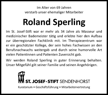 Anzeige von Roland Sperling 