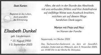 Anzeige von Elisabeth Dunkel 