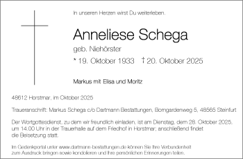 Anzeige von Anneliese Schega 